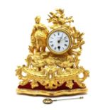A late 19th century French gilt cased mantle timepiece,