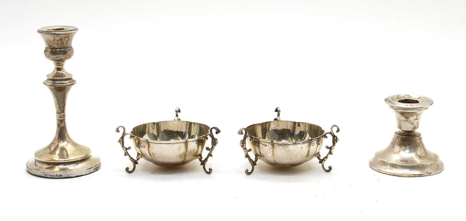 A pair of silver twin handled bon-bon dishes,