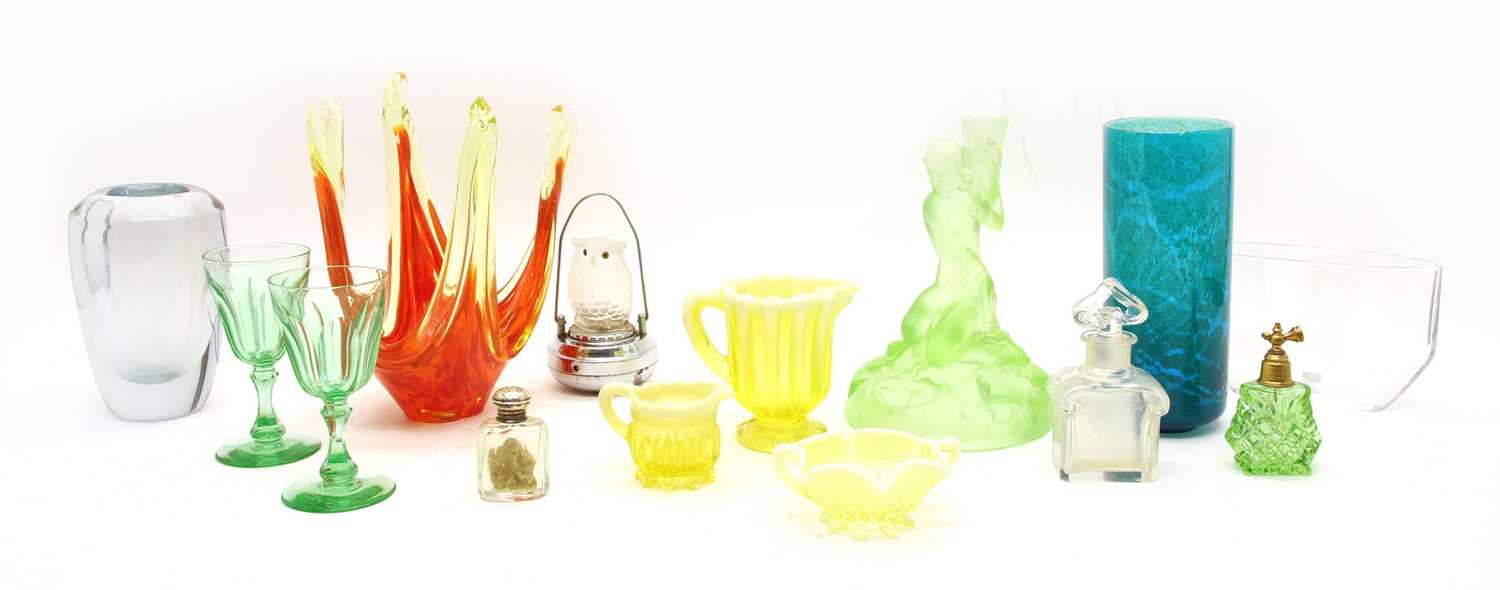 A collection of glass items,