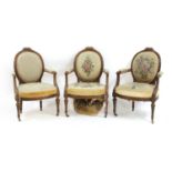 Set of three walnut mid 19th century drawing room chairs,