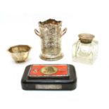 A large Edwardian crystal glass and silver mounted inkwell,