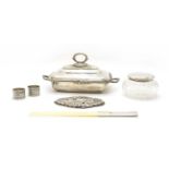 A collection of silver and silver plated items,