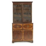 A Sheraton Period mahogany and satinwood crossbanded secretaire bookcase,