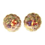 A pair of Royal Worcester hard painted and gilt heightened cabinet plates,