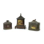 Three Victorian folk art lead tobacco boxes,