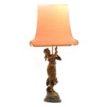 A bronzed spelter figural table lamp after Auguste Moreau,