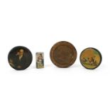 A good collection of four 19th century papier mache snuff boxes,