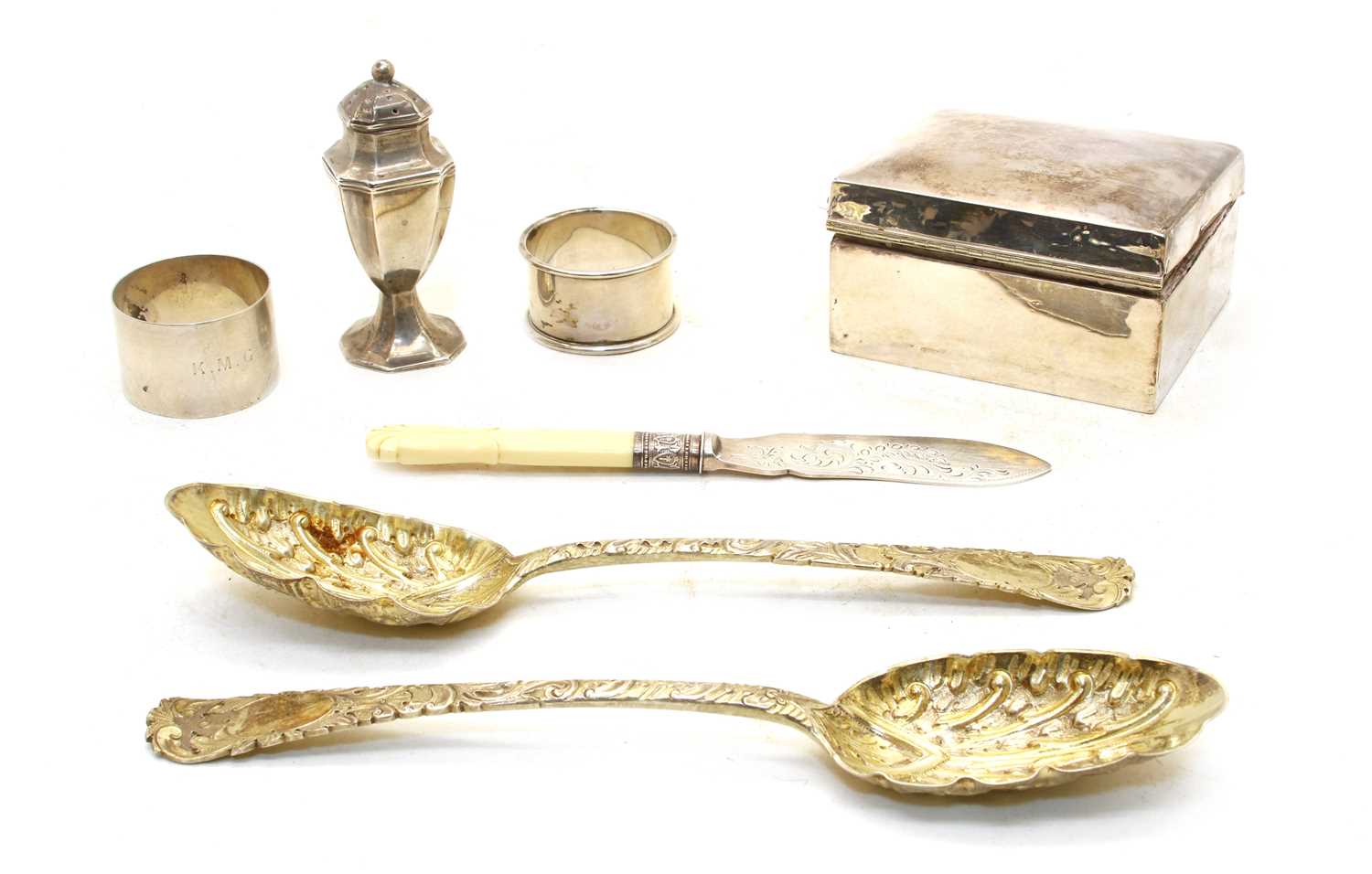 A collection of silver items,