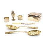 A collection of silver items,