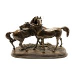 After P J Mene, L'Accolade, a bronzed resin equestrian group,