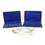 A cased set of twelve 800 silver fruit knives and forks,