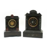 A late19th century Continental slate cased mantle clock with rouge marble panels,