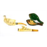 Three meerschaum cheroot holders or pipes,