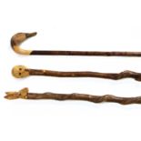 Three modern hazel walking sticks,