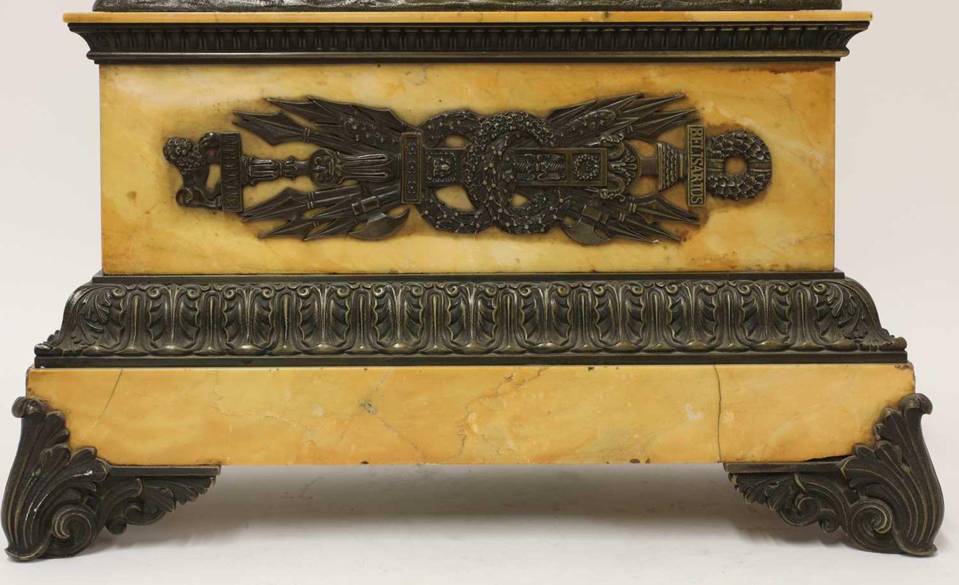 A Charles X Sienna marble and bronze clock garniture, - Image 5 of 9