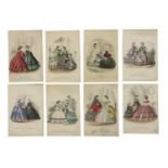 A portfolio of silhouettes and hand tinted engravings of Victorian fashion