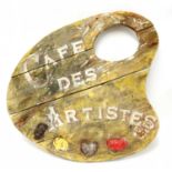A wooden and painted 'Cafe des Artistes' trade sign,