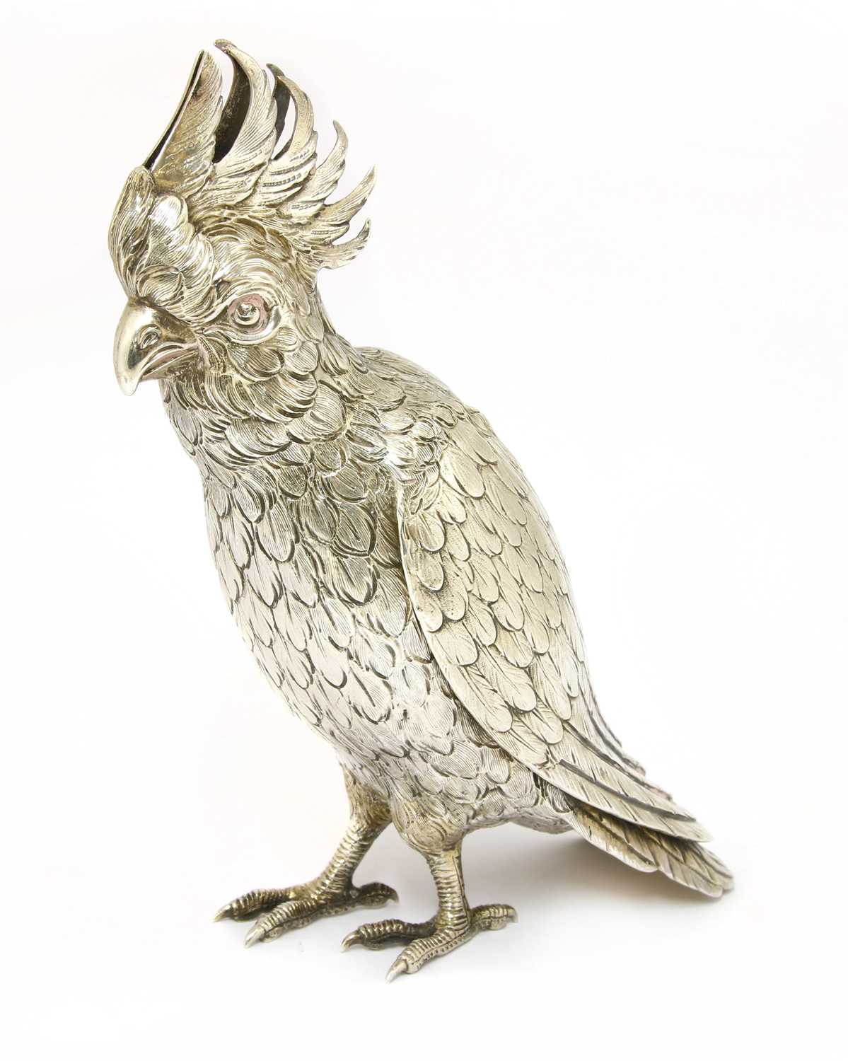 A Continental silver model of a cockatoo,