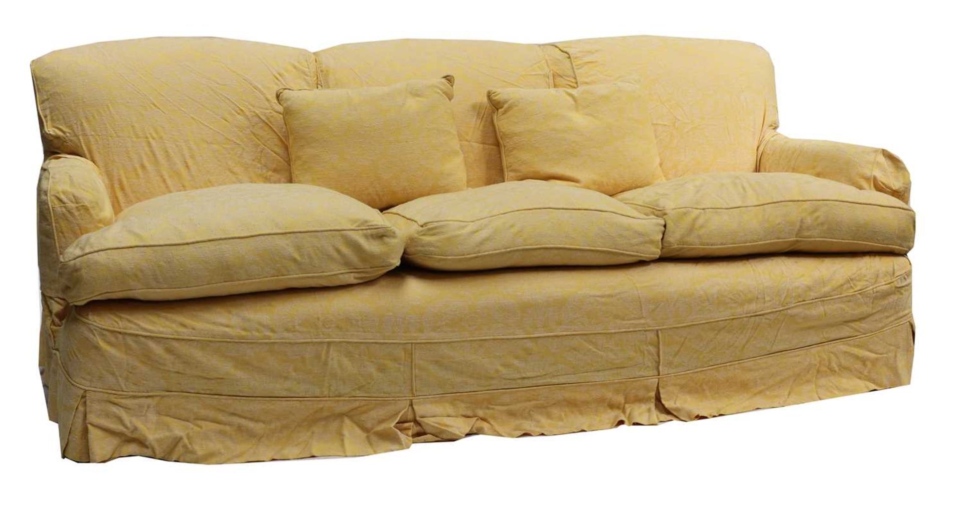A pair of three seater sofas,