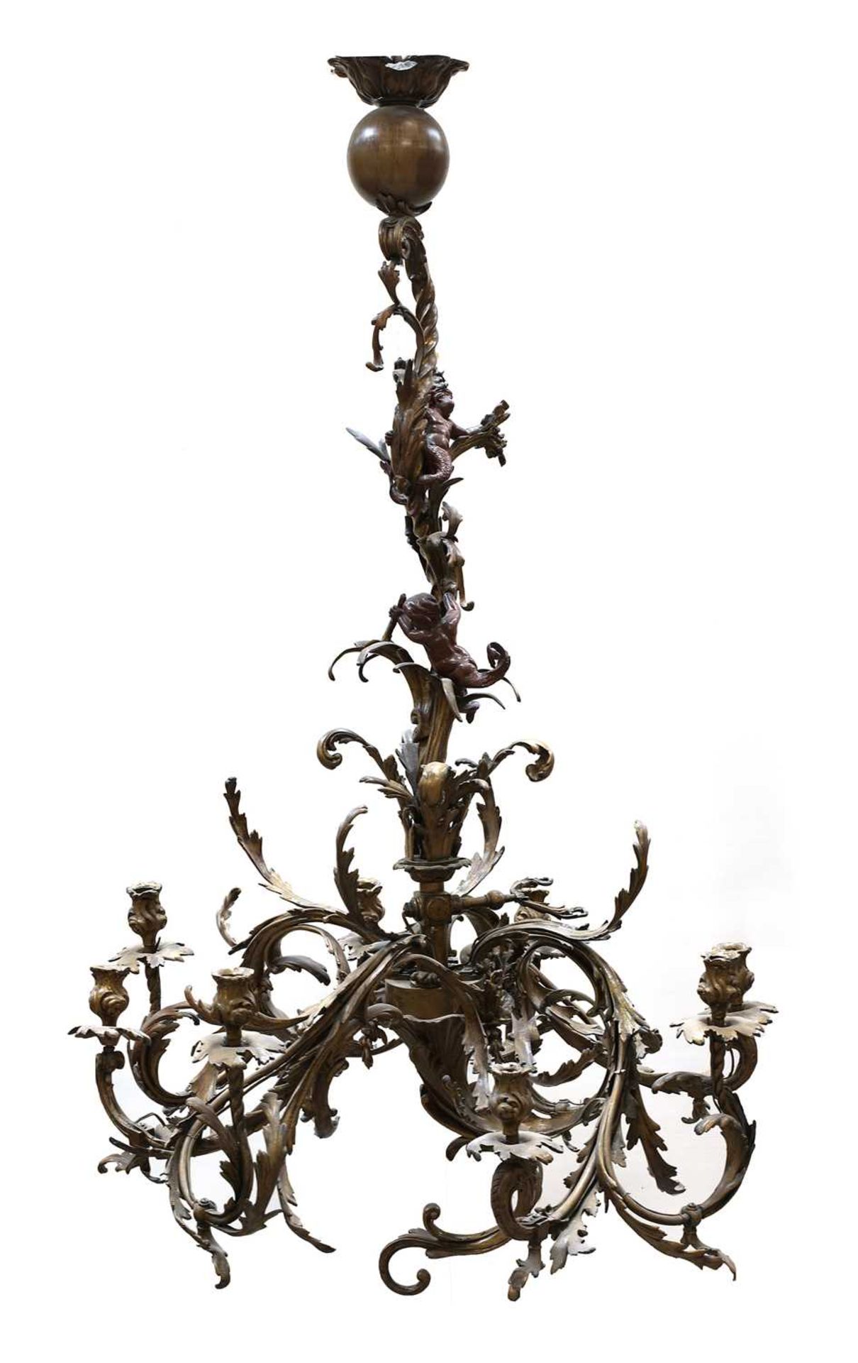 A pair of French rococo-style gilt bronze eight-light chandeliers, - Bild 3 aus 4