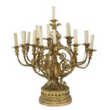 A bronze seventeen-light candelabrum,