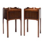 A pair of George III-style mahogany tray top night tables,