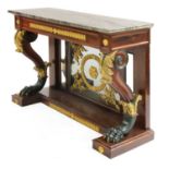 A French Empire-style mahogany and gilt metal mounted console table,