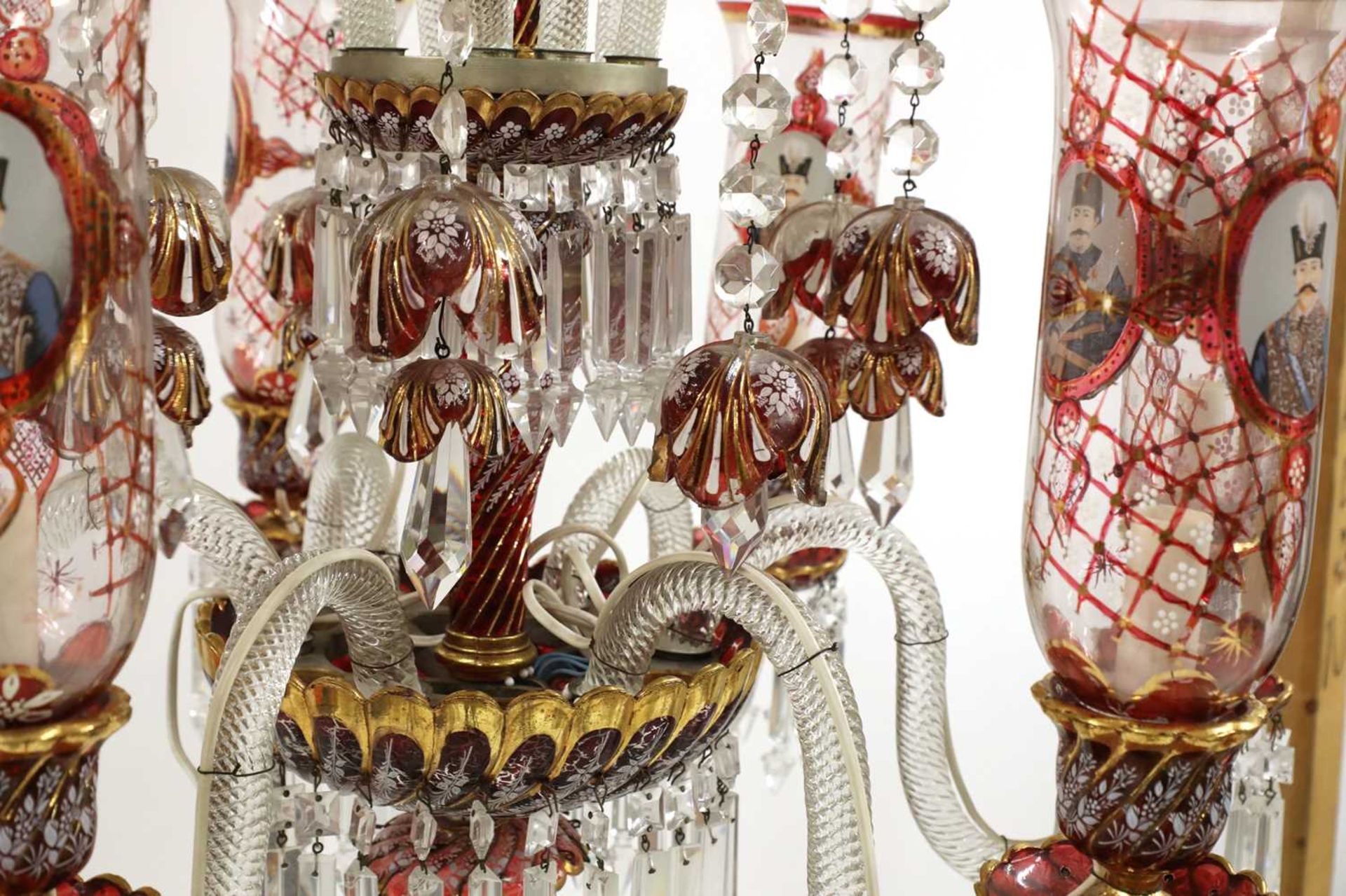 A pair of fine Bohemian glass six-branch chandeliers, - Bild 4 aus 5