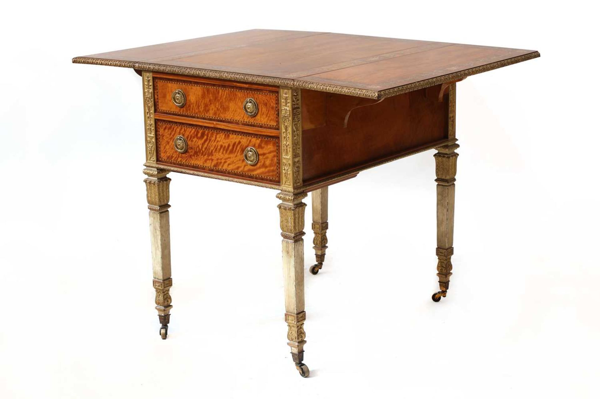 A fine Sheraton Revival strung, inlaid and painted satinwood Pembroke table, - Bild 2 aus 7