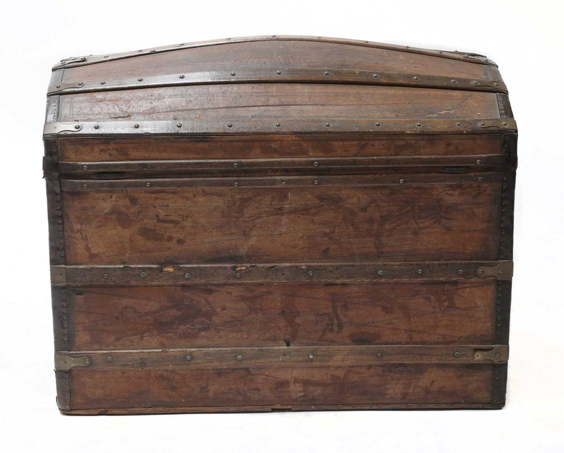 A Victorian leather and slatted dome-topped box, - Image 4 of 5