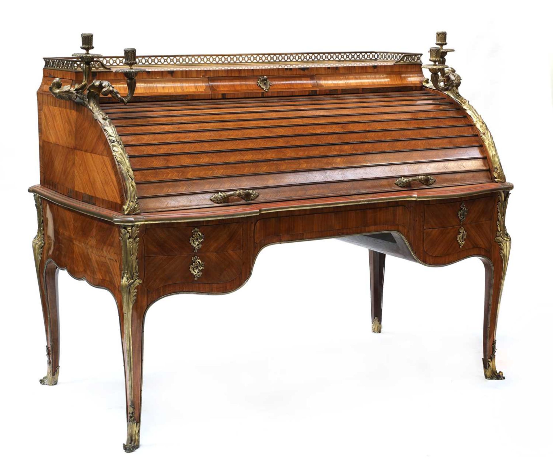 An impressive Louis XV-style kingwood and ormolu-mounted cylinder bureau,