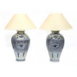 A pair of large blue and white Chinese porcelain table lamps