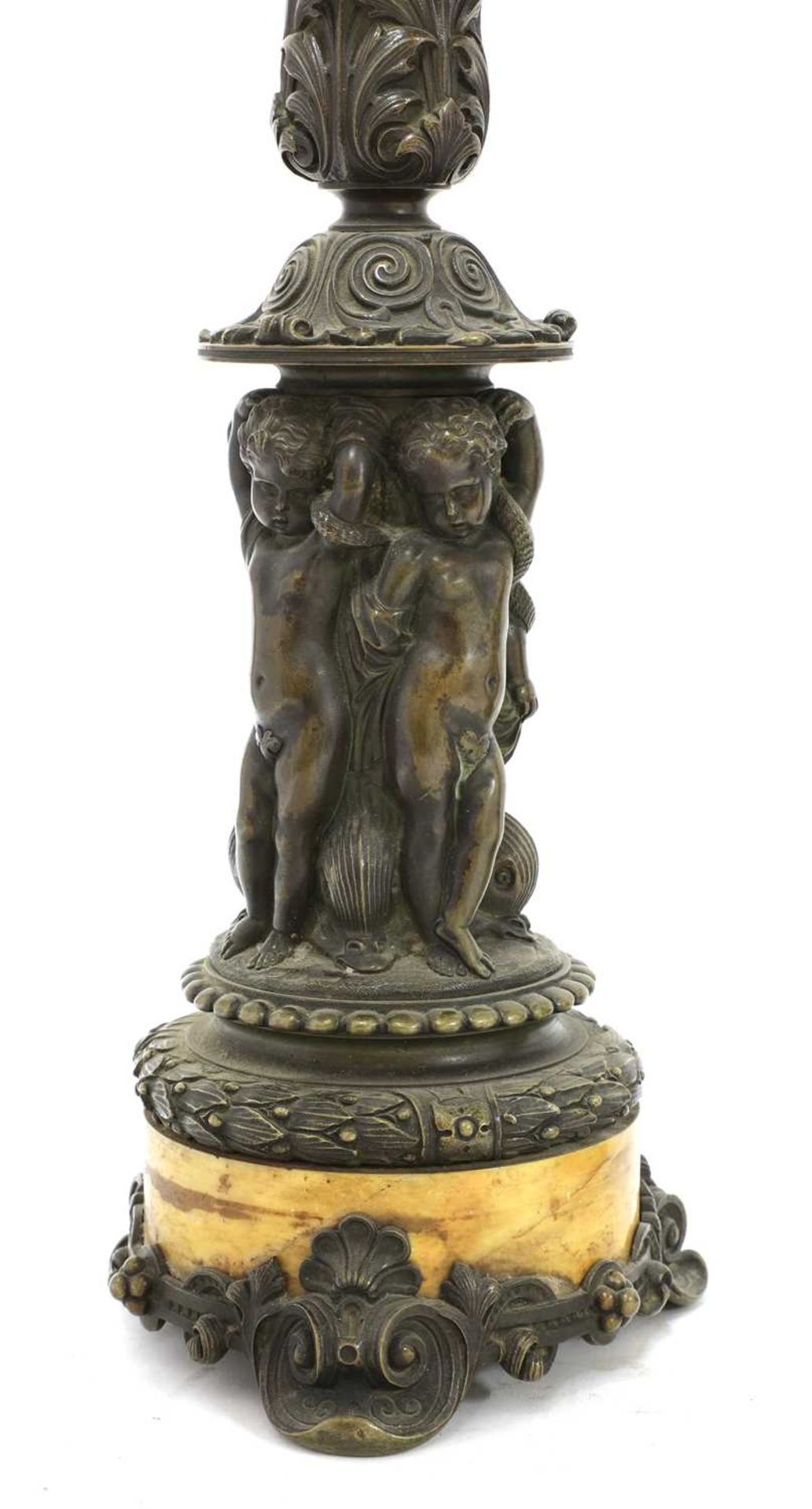A Charles X Sienna marble and bronze clock garniture, - Image 6 of 9