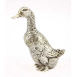 A Continental silver model of an Indian runner duck,