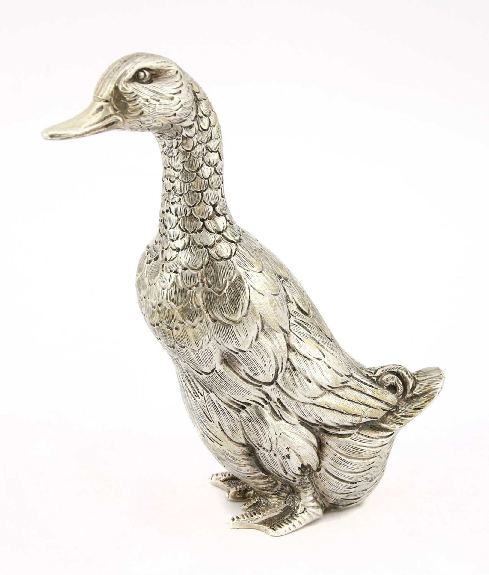 A Continental silver model of an Indian runner duck,