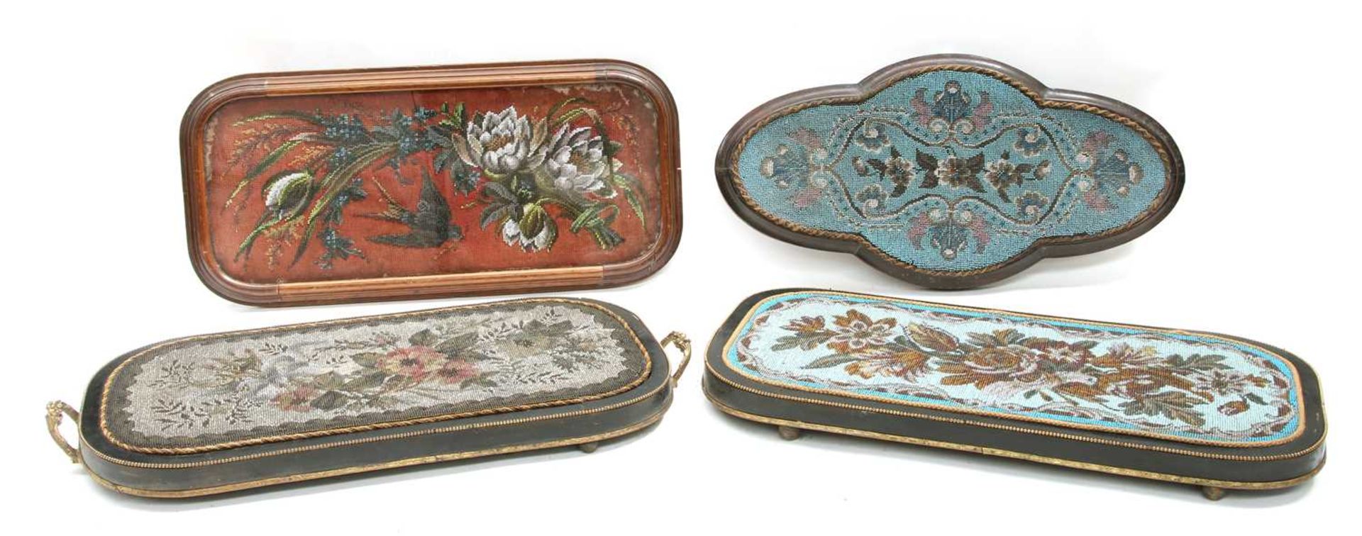 A near pair of Victorian beadwork trays,