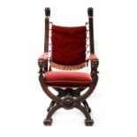 A Continental walnut throne chair,