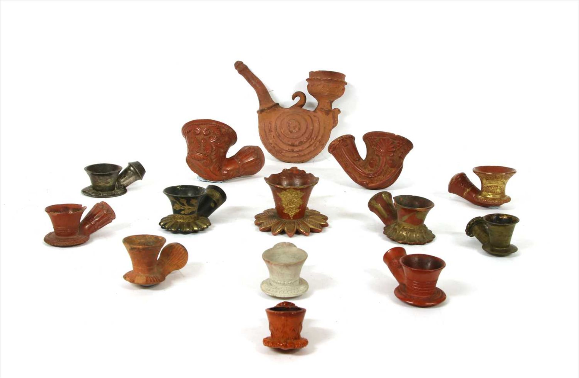 Fourteen Turkish chibouk bowls,
