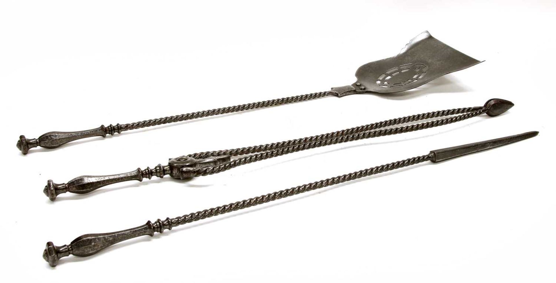 A set of three George III steel fire tools, - Image 2 of 2