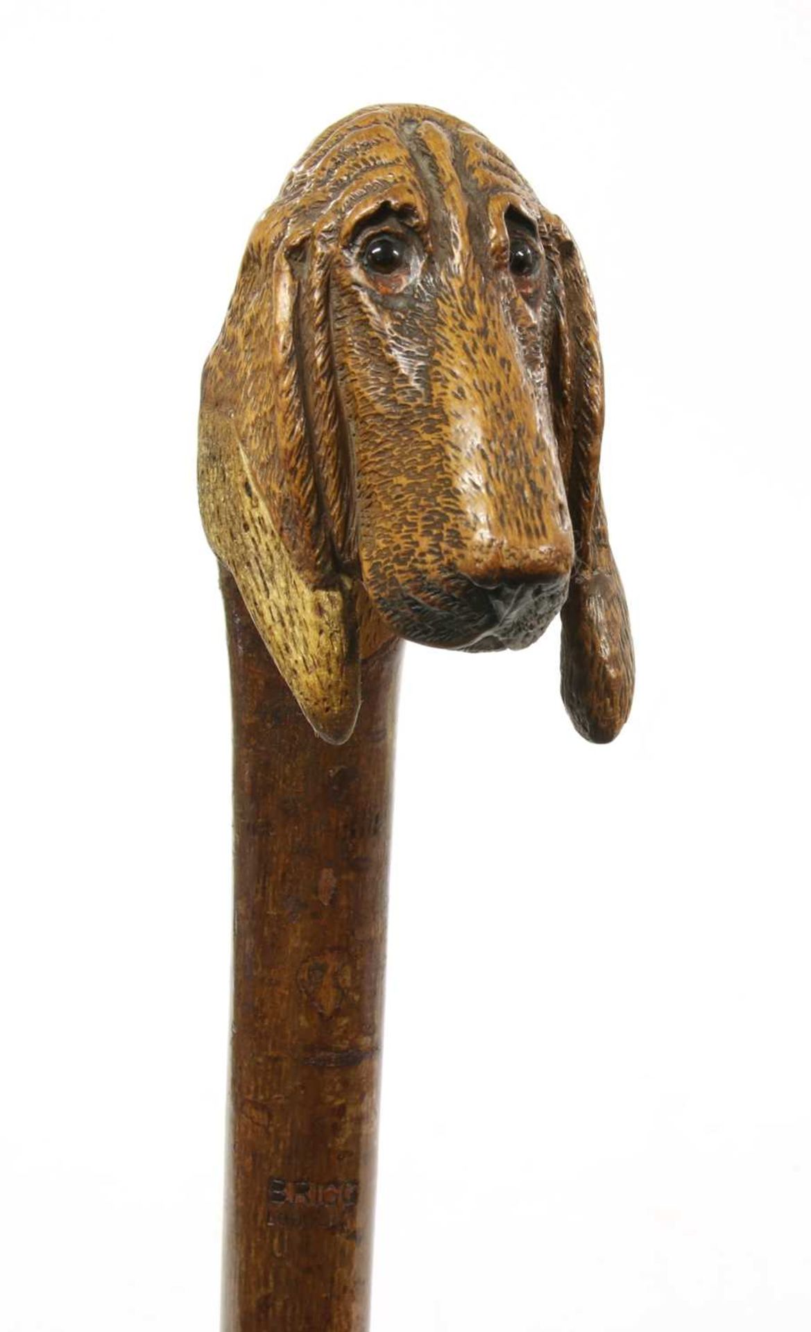 A Brigg carved bloodhound walking stick