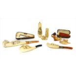 Nine meerschaum pipes and cheroot holders,