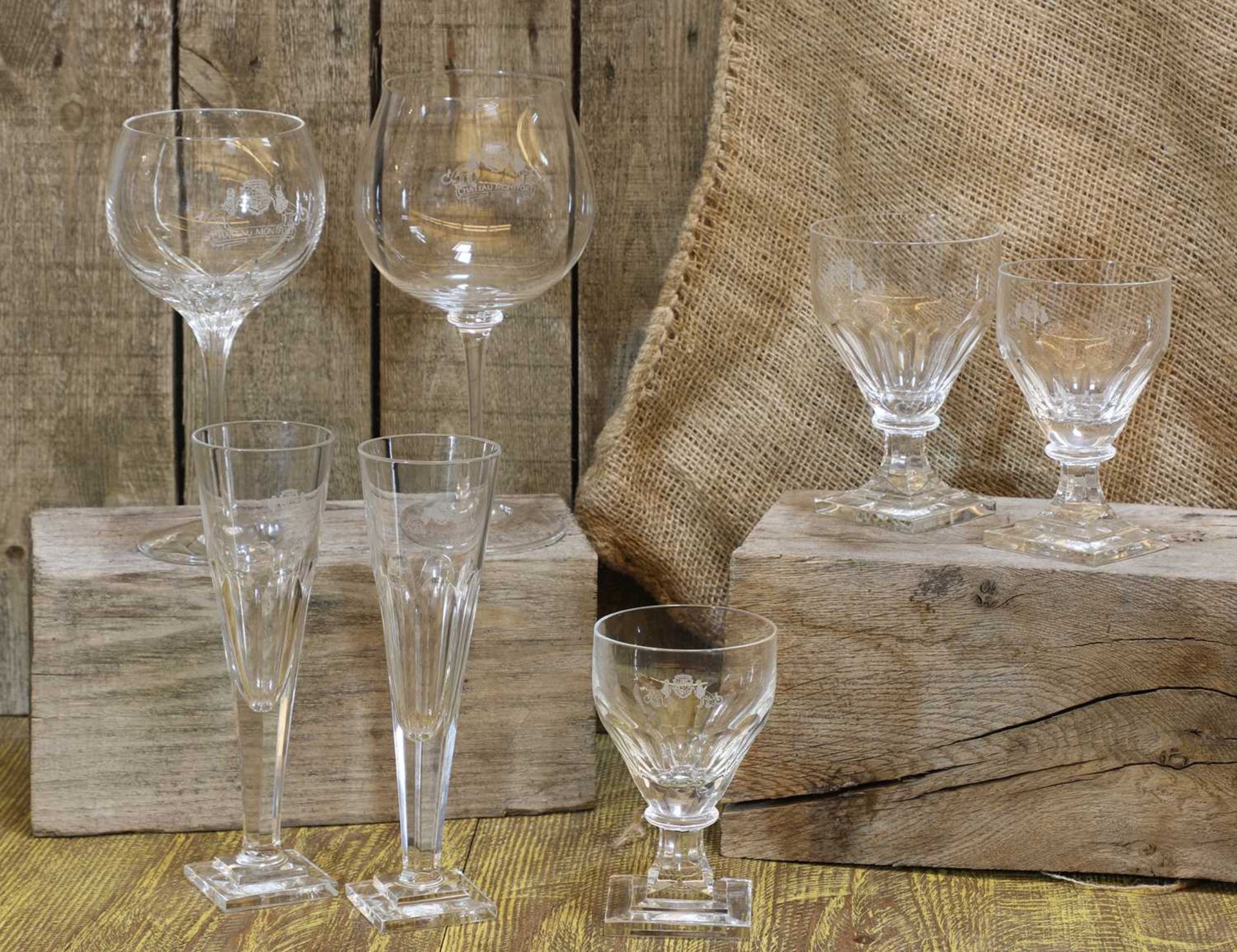 A composite set of drinking glasses,