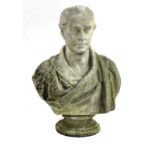 A carved white marble portrait bust of a Victorian gentleman,