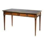 A French Louis XVI-style mahogany, satinwood and gilt-metal mounted bureau plat