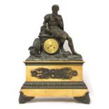 A Charles X Sienna marble and bronze clock garniture,