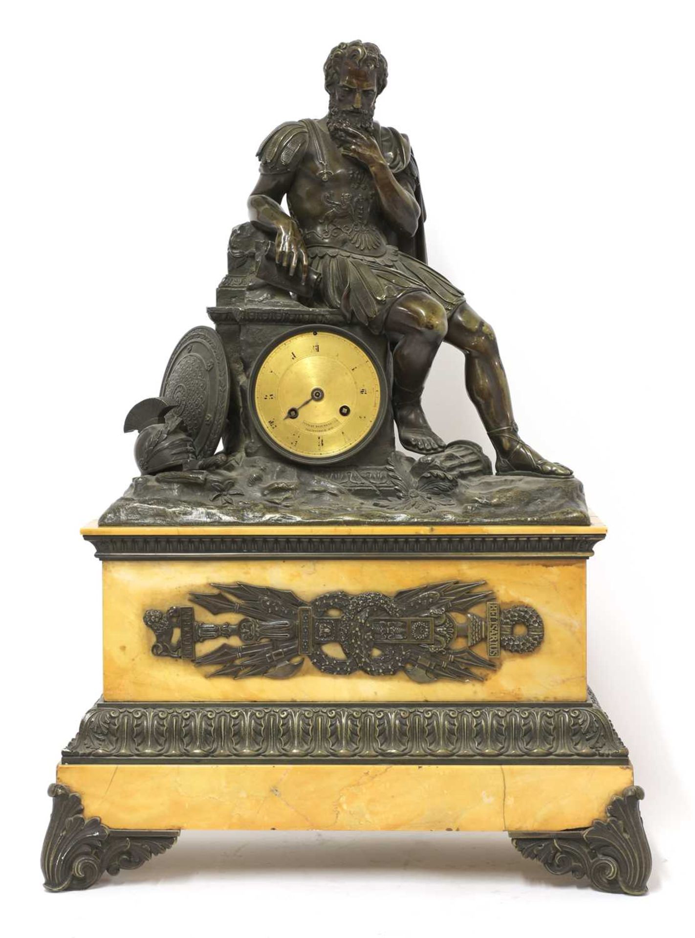 A Charles X Sienna marble and bronze clock garniture,