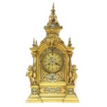 A French Louis XVI-style gilt-bronze and champlevé enamel mantel clock,