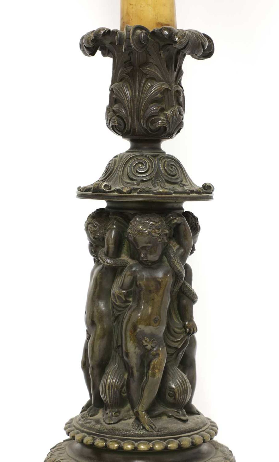 A Charles X Sienna marble and bronze clock garniture, - Image 8 of 9