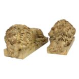 A pair of Italian carved marble lion models after Antonio Canova
