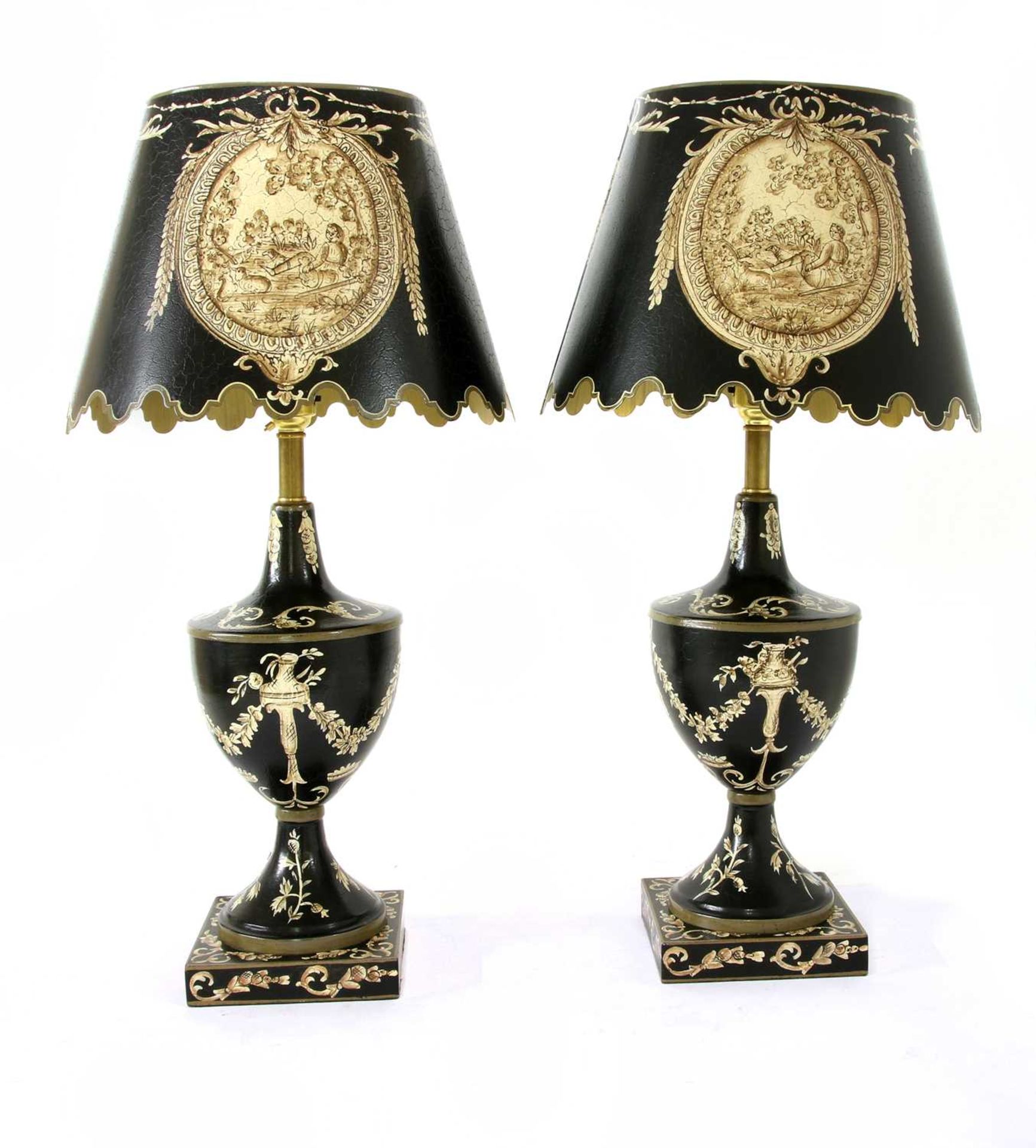 A pair of toleware table lamps,